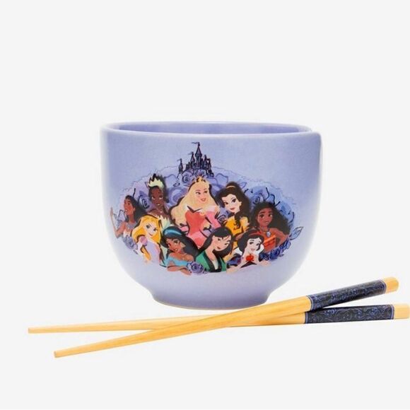 Disney Princesses Ramen Bowl With Chopsticks NWT Belle Snow White Aurora Moana - Picture 6 of 6